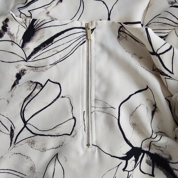 Vince Camuto White Black Floral Layered Ruffle Flutter Sleeve Mini Dress Size 16 - Picture 8 of 16